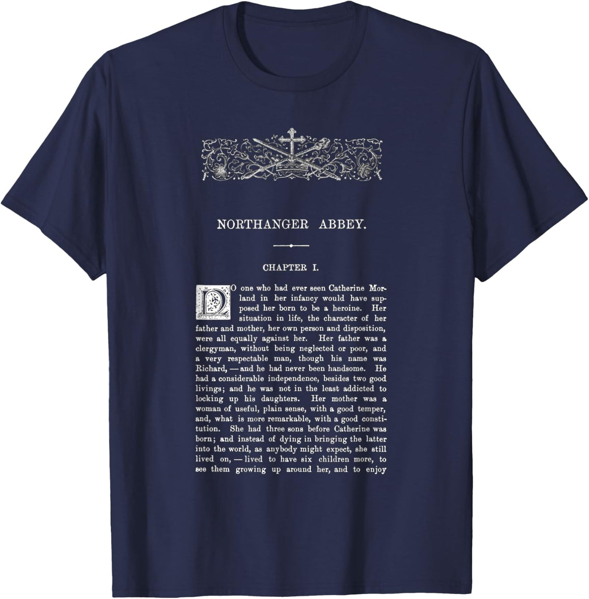 Northanger Abbey Jane Austen First Page T-Shirt - Navy Blue