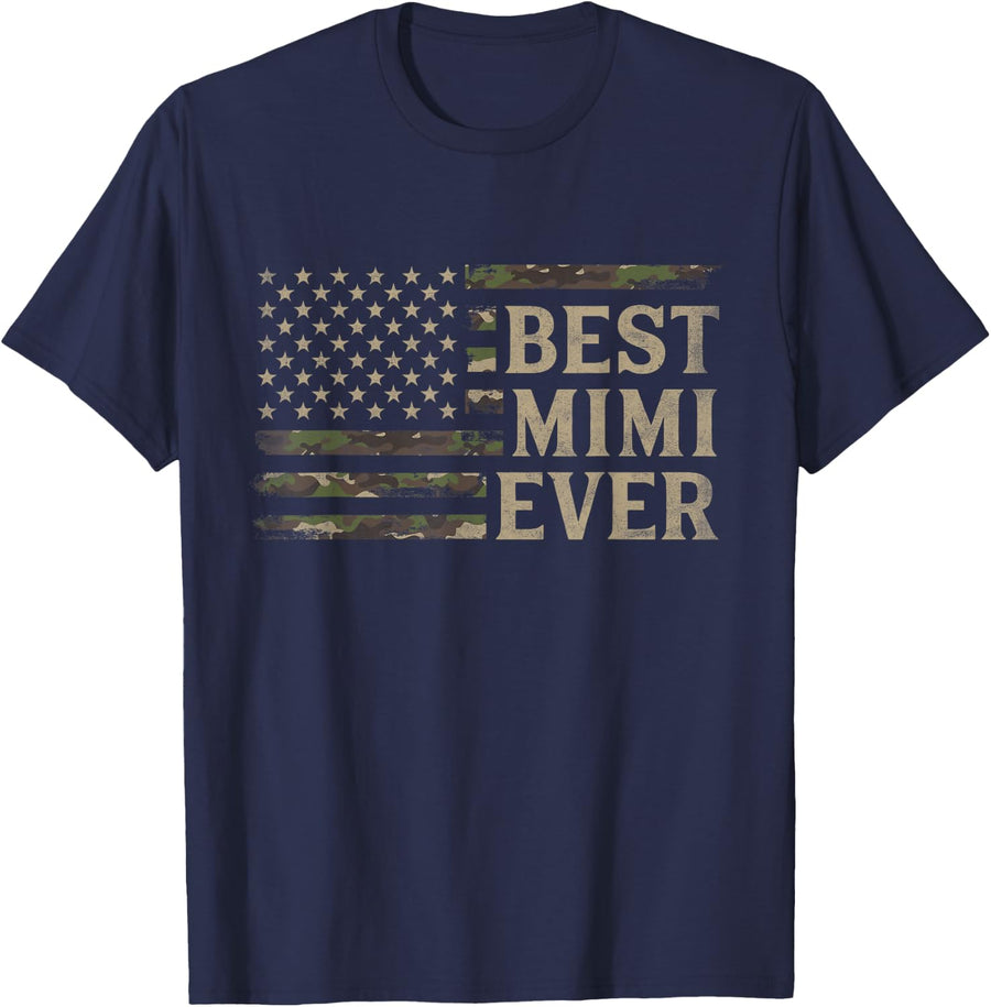 Camo Best Mimi Ever USA Flag Mothers Day Grandma T-Shirt - Navy Blue