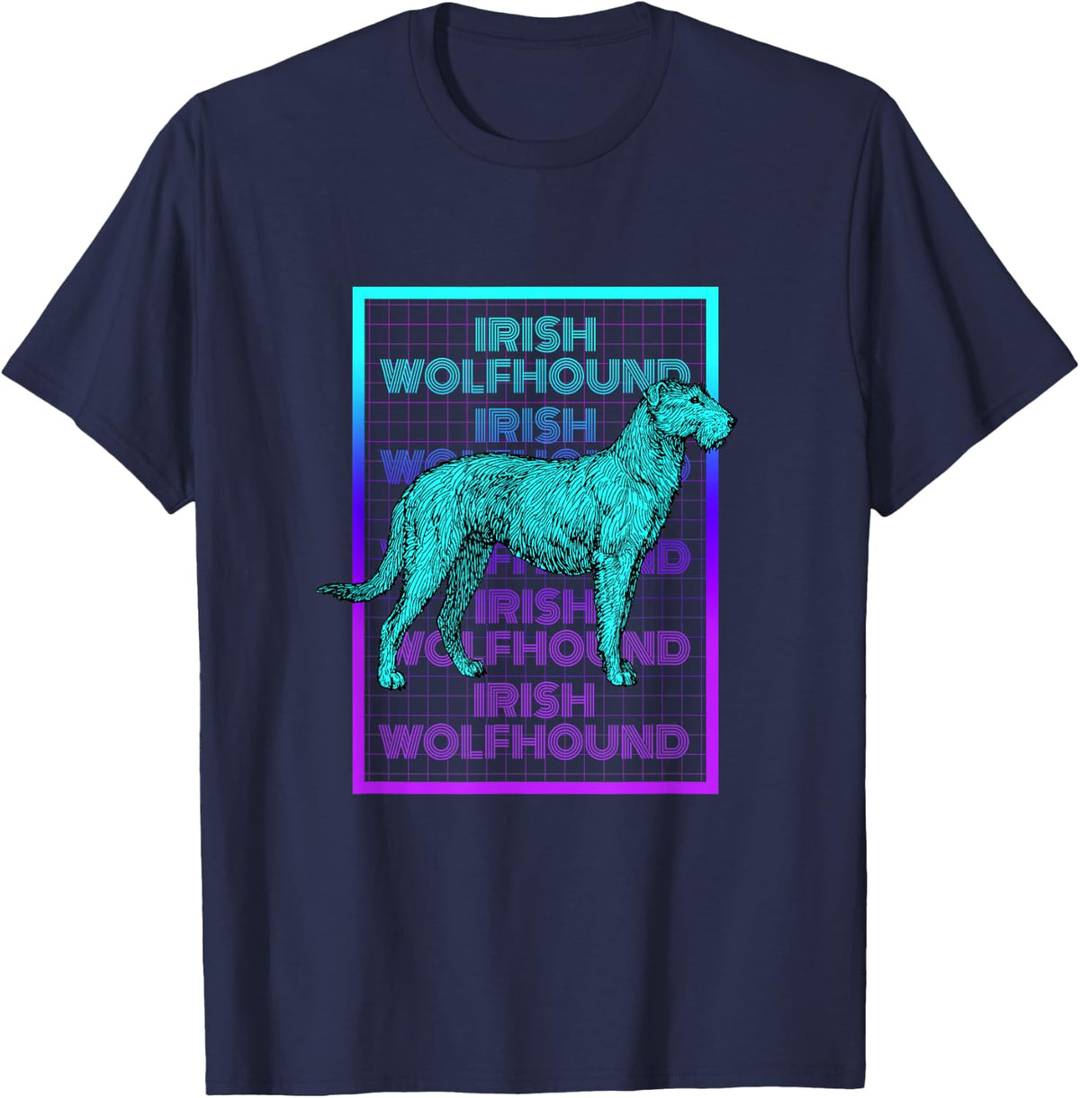 Irish Wolfhound Dog Vintage Retro Irish Wolfhound T-Shirt - Navy Blue