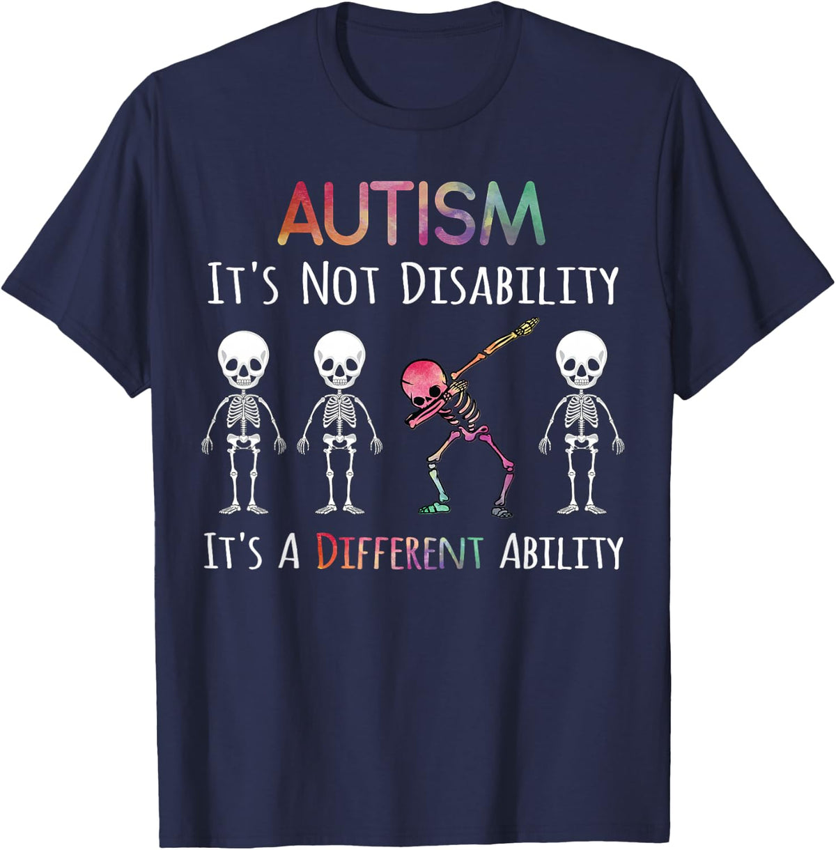 Autism Awareness Dabbing Skull Tee Autism It's Not A Disability T-Shirt - Navy Blue