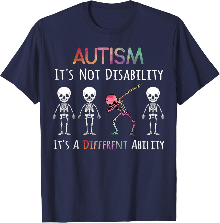 Autism Awareness Dabbing Skull Tee Autism It's Not A Disability T-Shirt - Navy Blue