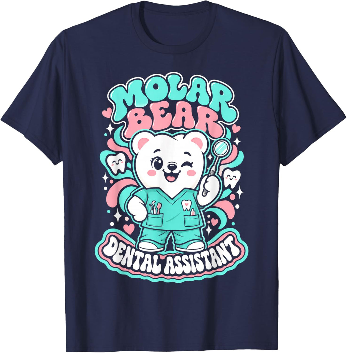 Molar Bear Dental Assistant Funny Dentist Pun Cute Bear T-Shirt - Navy Blue