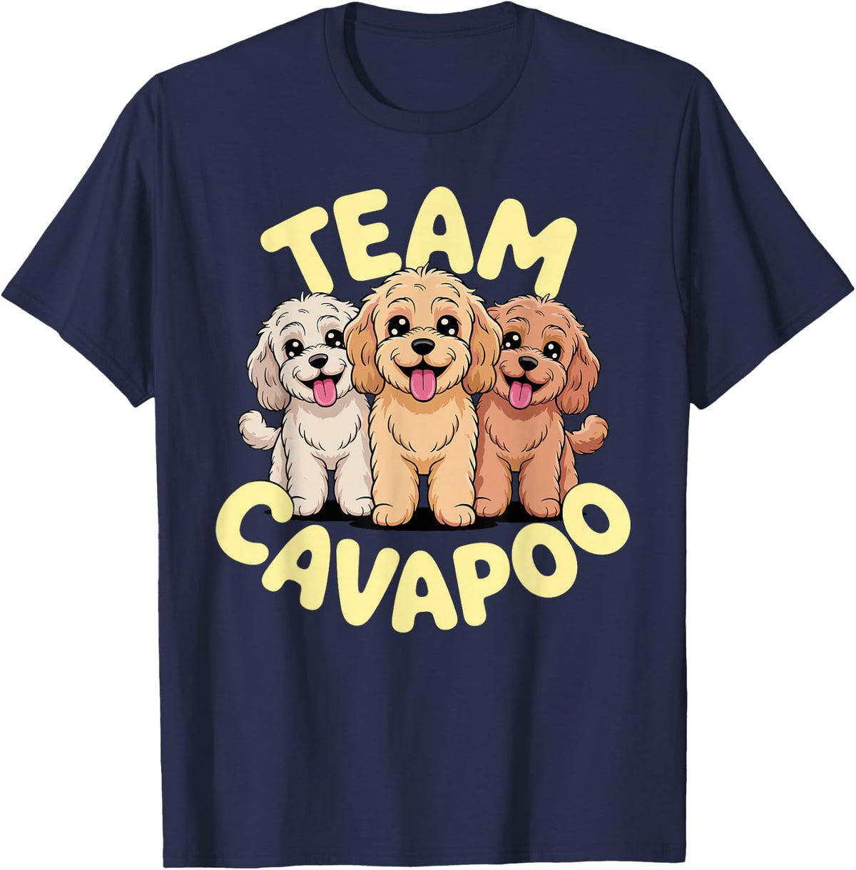 Cartoon Cavalier Poodle Cross Mix Breed Dog Team Cavapoo T-Shirt - Navy Blue