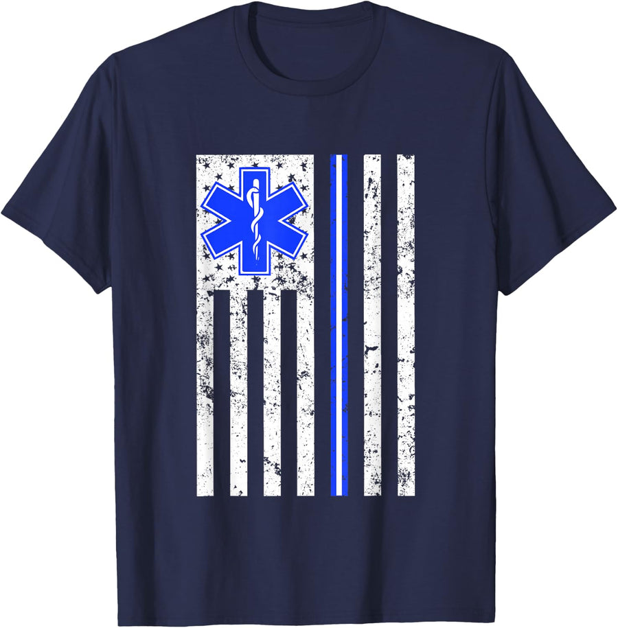 Proud Paramedic EMT EMS Thin White Line Shirt Men women T-Shirt - Navy Blue
