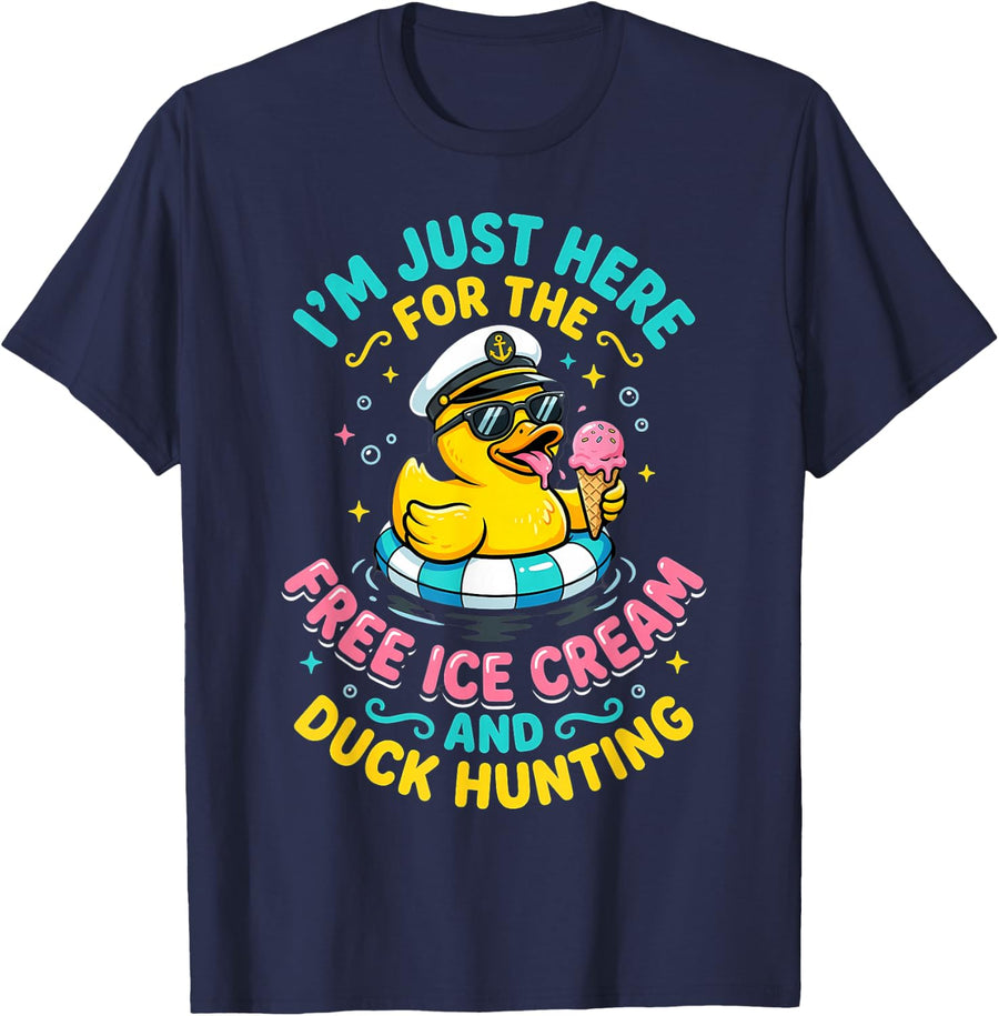 I'm Just Here for The Free Ice Cream and Duck Cruise T-Shirt - Navy Blue
