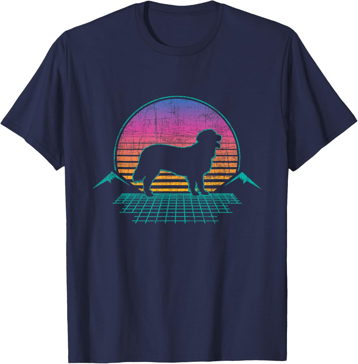 Retro Vaporwave Golden Retriever - Puppy Trainer Dog Lover T-Shirt - Navy Blue