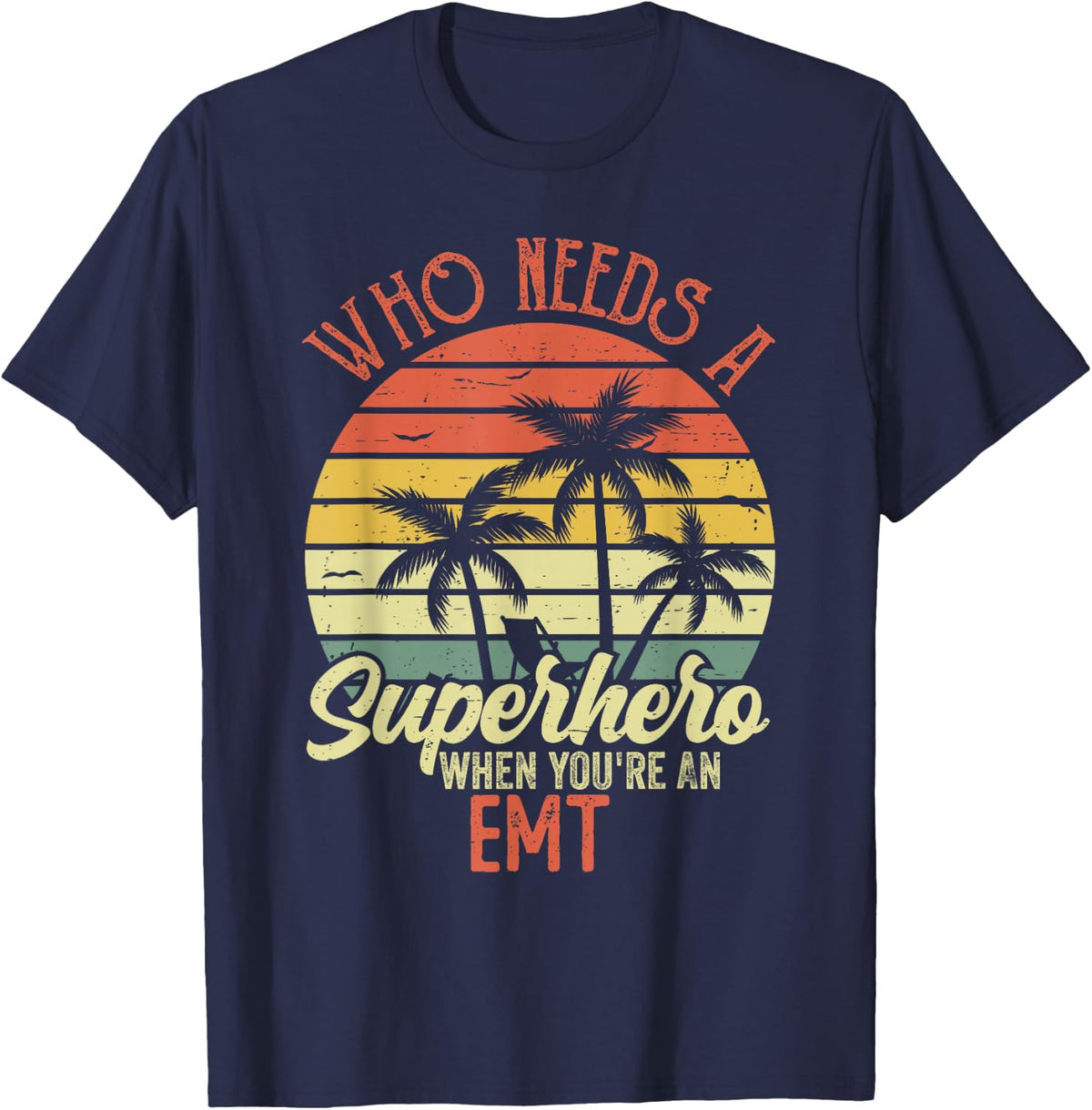 Funny EMT Superhero Vintage Tee for Men Dad T-Shirt - Navy Blue