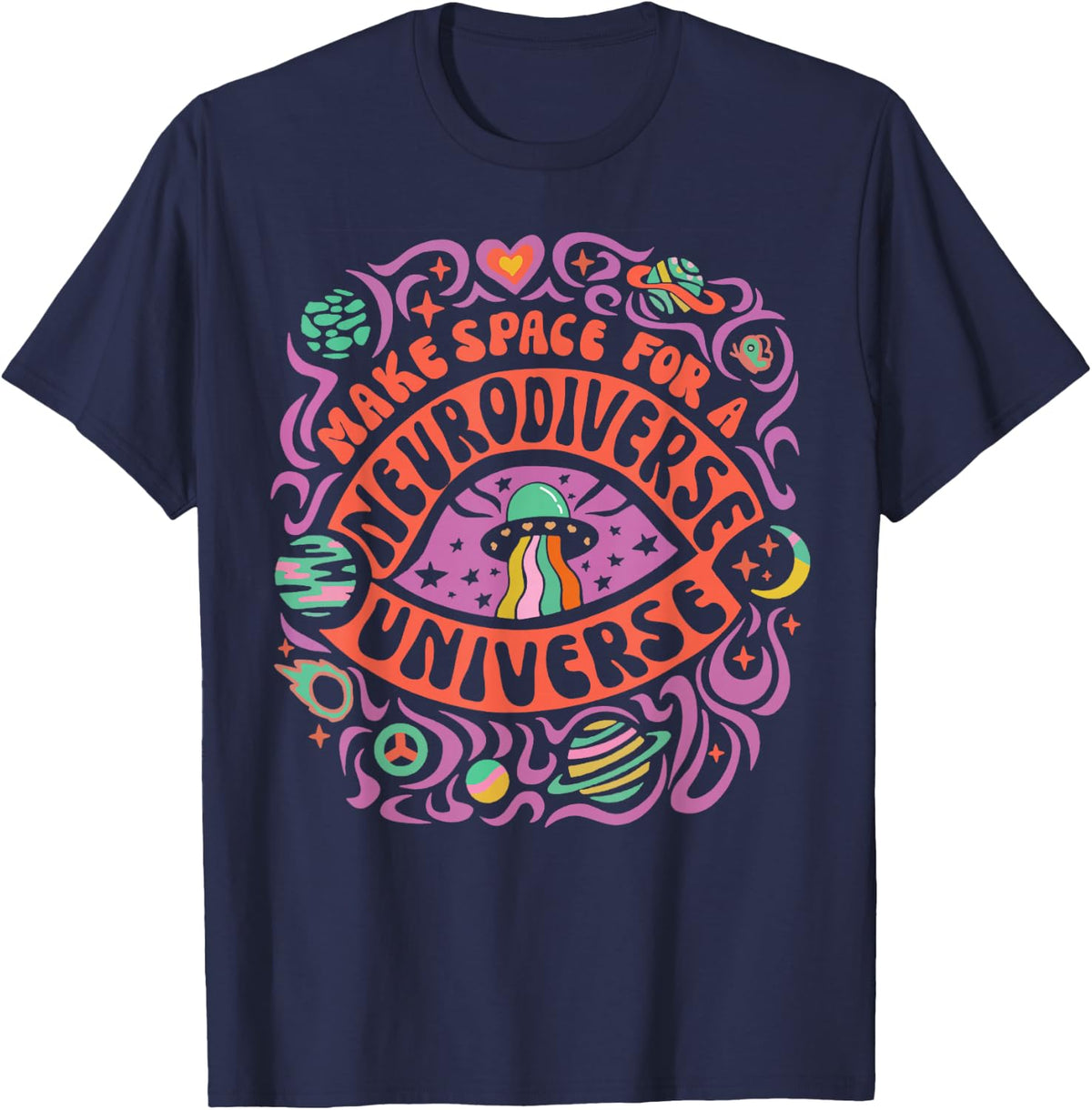 Neurodiverse Universe Neurodiversity ADHD Autism Awareness T-Shirt - Navy Blue