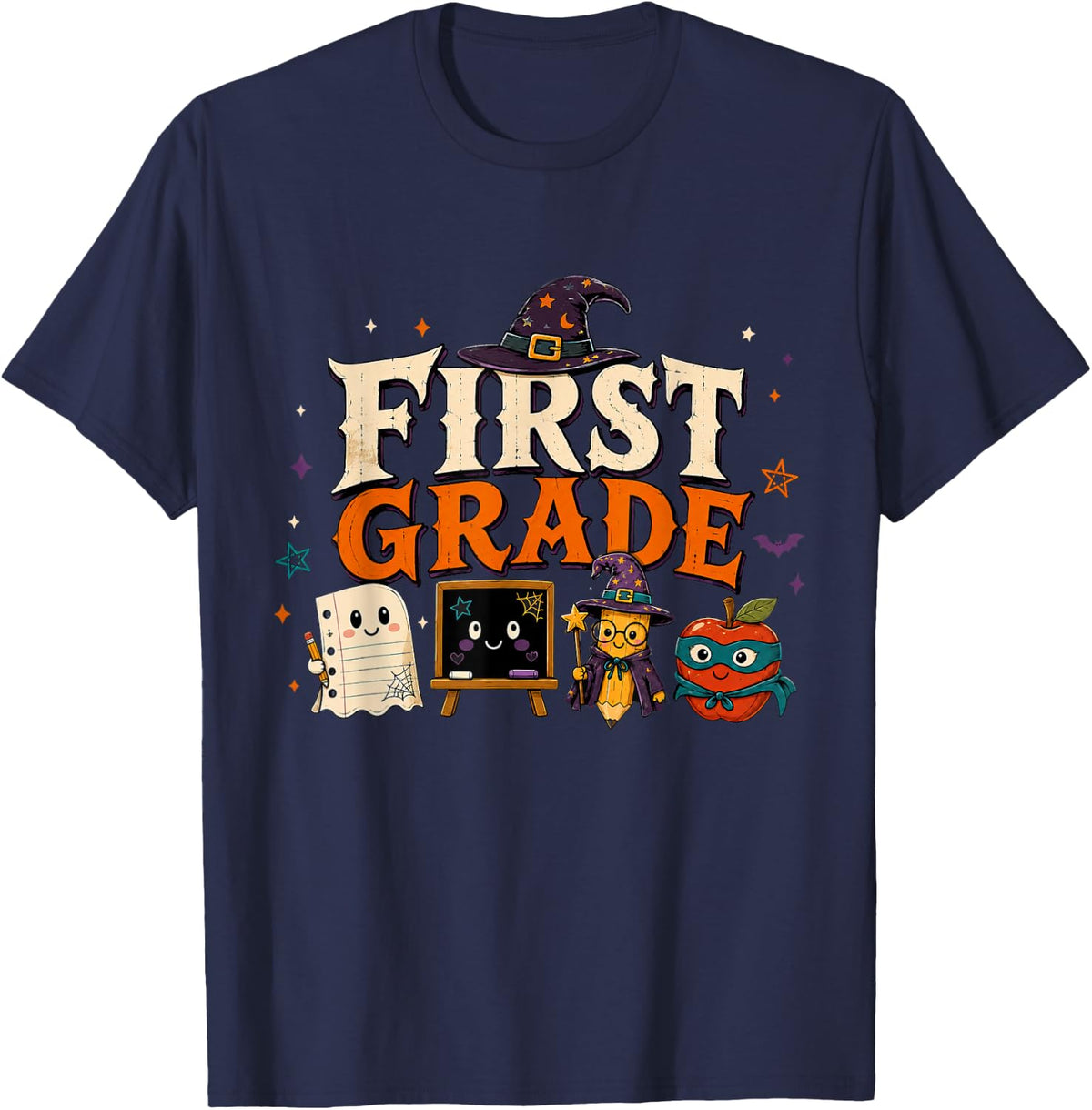 1st Grade Teacher Student Kids Halloween Spooky First Grade T-Shirt - Navy Blue