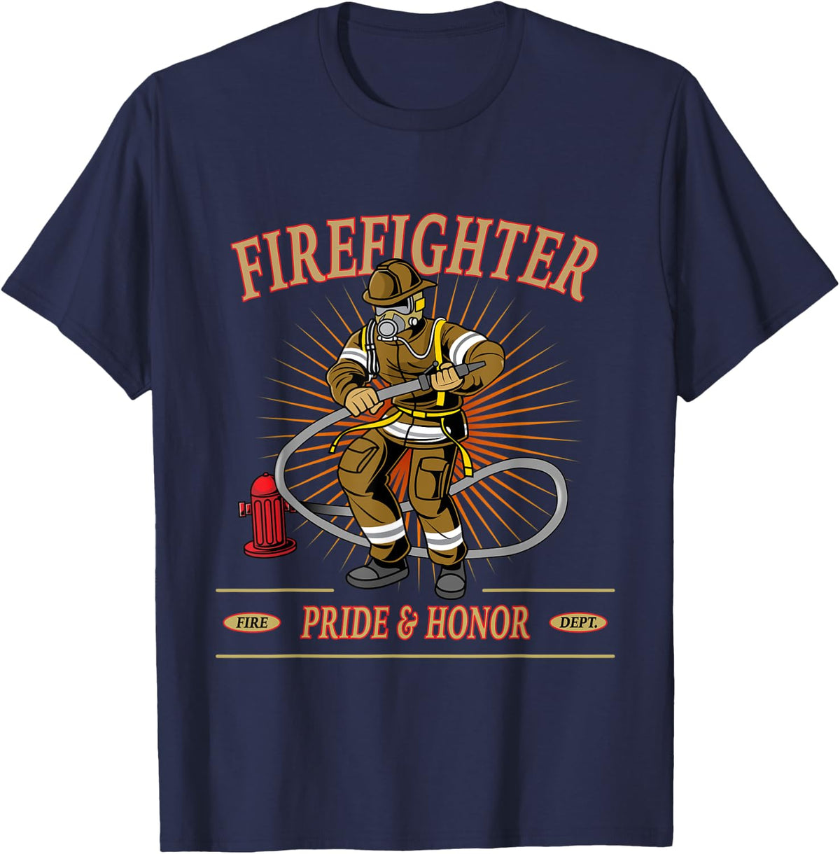 Mens Fire Department Firefighter Fireman T-Shirt - Navy Blue