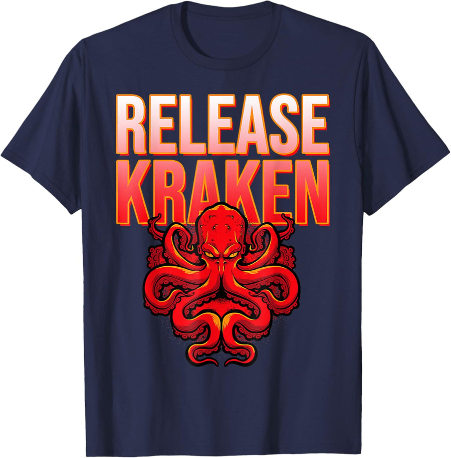 Release Kraken Octopus Squid Tee T-Shirt - Navy Blue