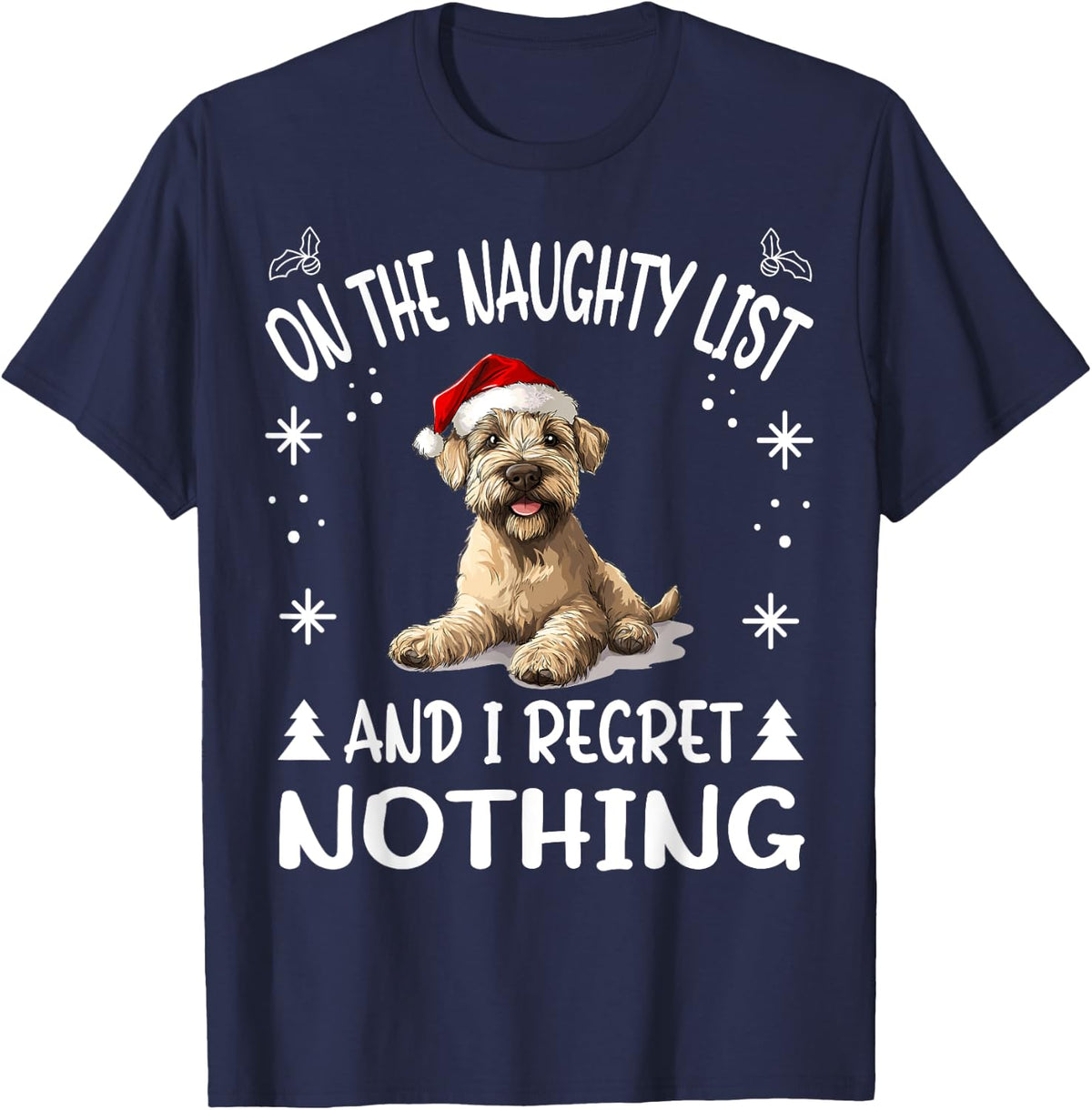 Cute Soft Coated Wheaten Terrier Dog Christmas On The T-Shirt - Navy Blue