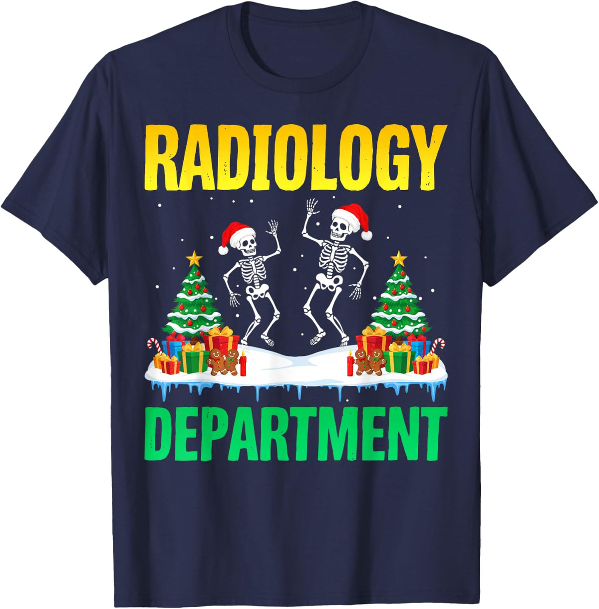 Radiology Department Christmas Skeleton Santa Trees Xmas T-Shirt - Navy Blue