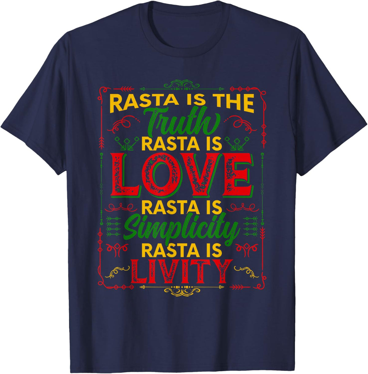 Rasta is The Truth Rasta is Love Rasta T-Shirt - Navy Blue