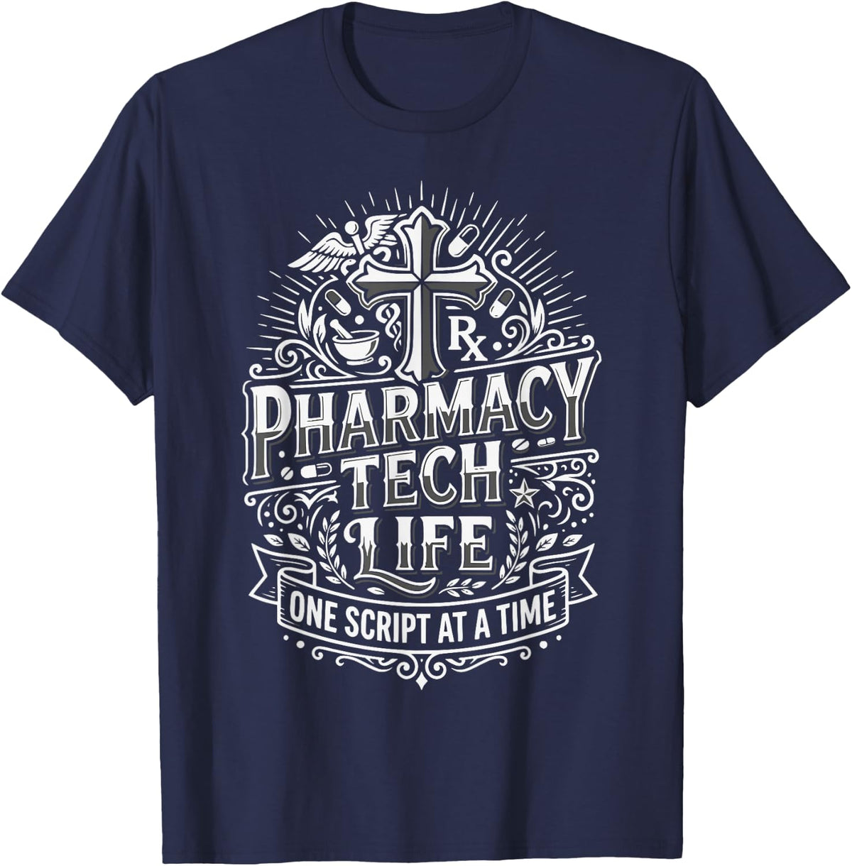 Christian Pharmacy Technician Jesus Christ Pharm Tech T-Shirt - Navy Blue