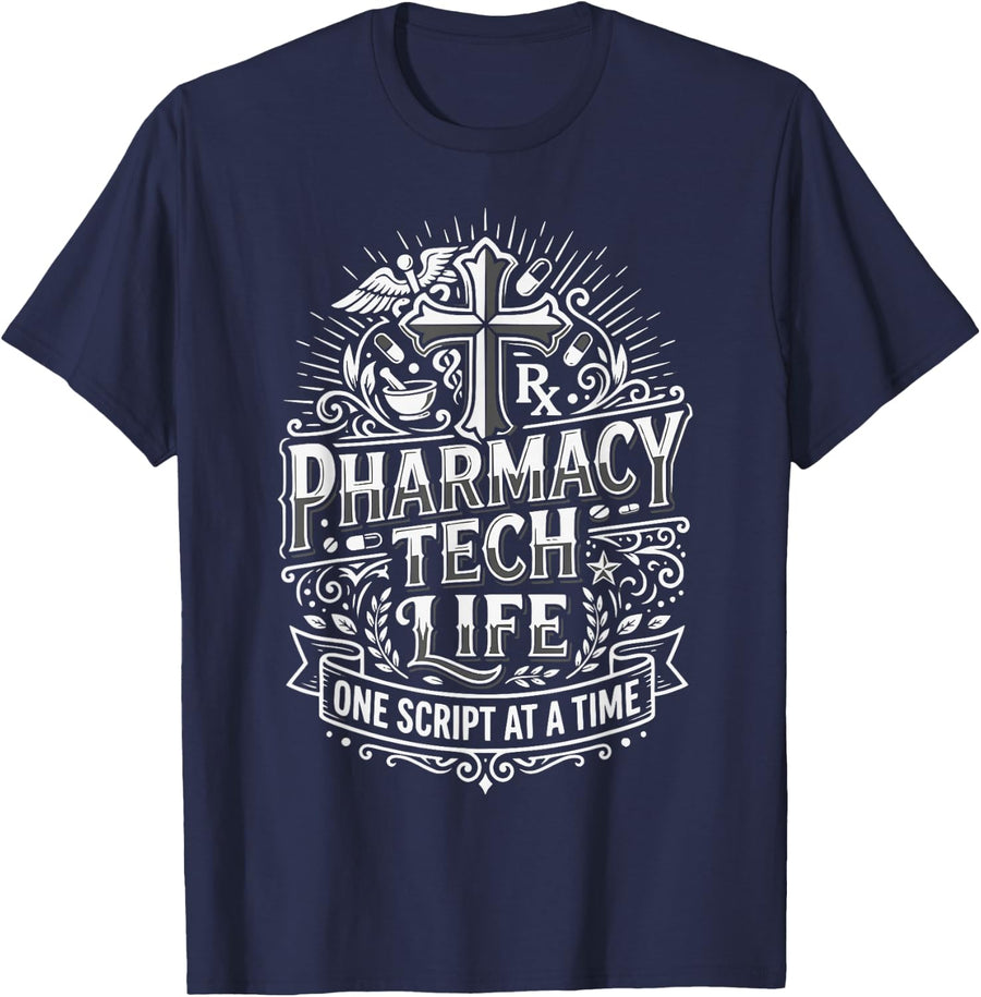 Christian Pharmacy Technician Jesus Christ Pharm Tech T-Shirt - Navy Blue