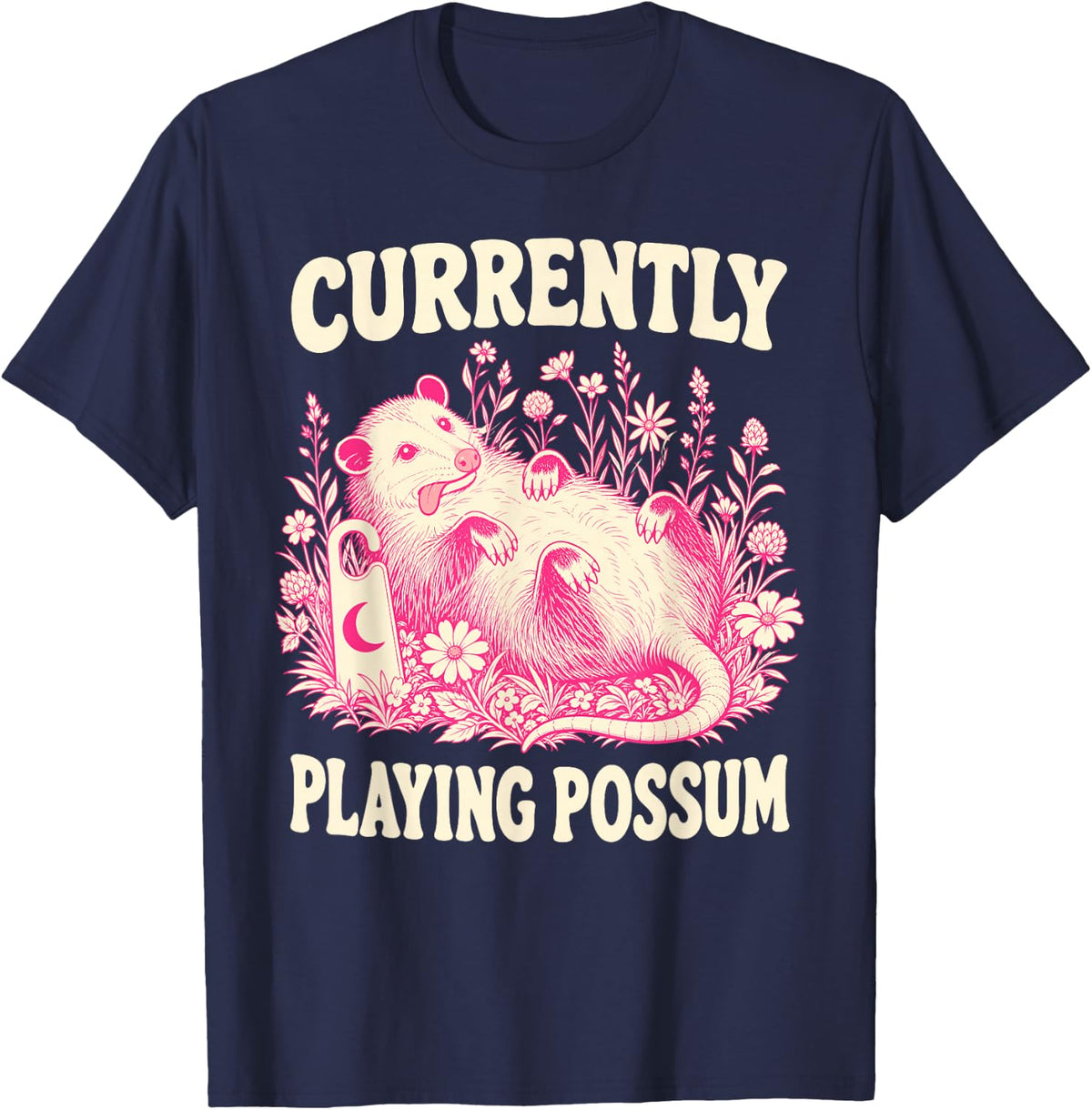 Currently Playing Possum Opossum Flowers T-Shirt - Navy Blue
