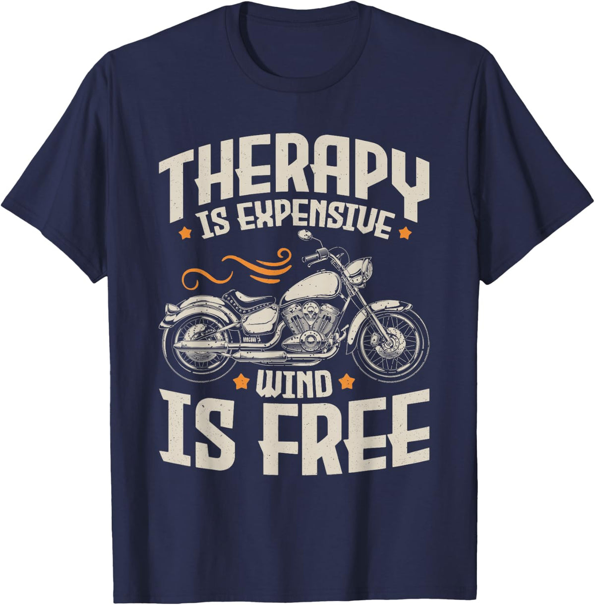 Cool Motorcycle Rider Men Therapy Motorcycle Lovers Biker T-Shirt - Navy Blue