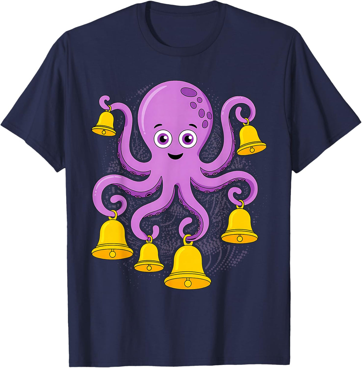 Octopus Ringing Hand Bells Cartoon T-Shirt - Navy Blue
