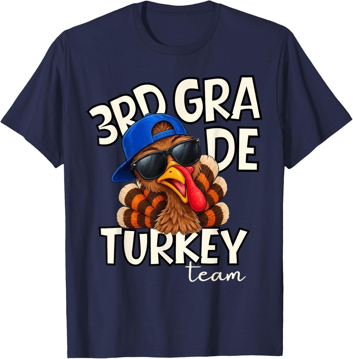 3rd Grade Turkey Team Peace Sign Turkey Face Thanksgiving T-Shirt - Navy Blue
