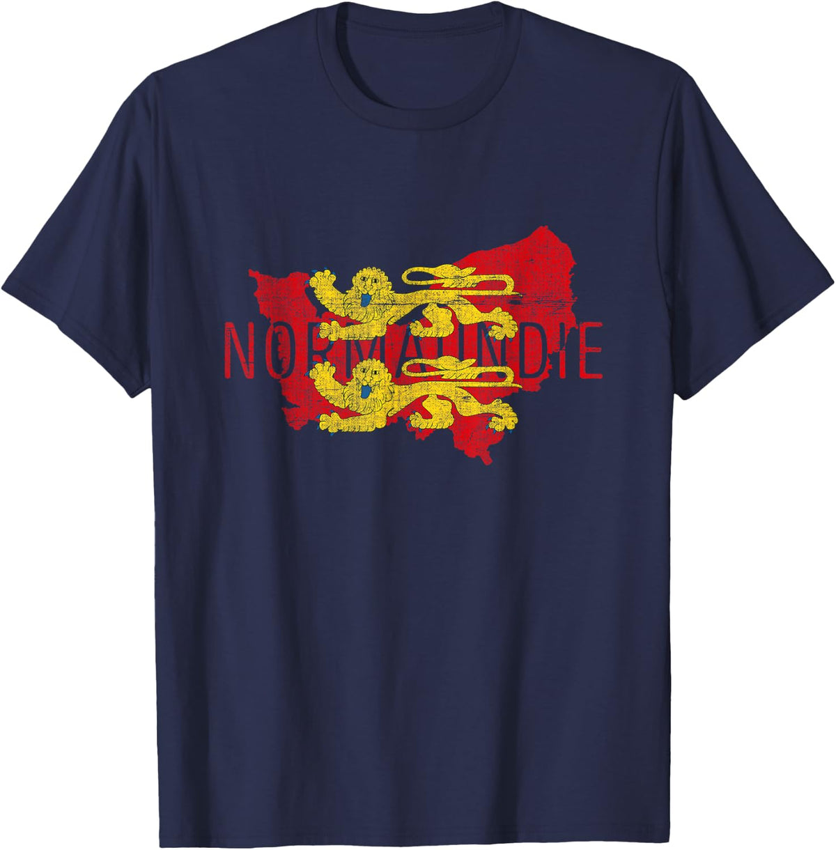 Norman Map Word Art - Normandie France Souvenir T-Shirt - Navy Blue