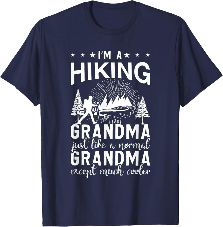 Funny Hiking Grandma Hiker Gift Grandmother Shirt Ladies T-Shirt - Navy Blue