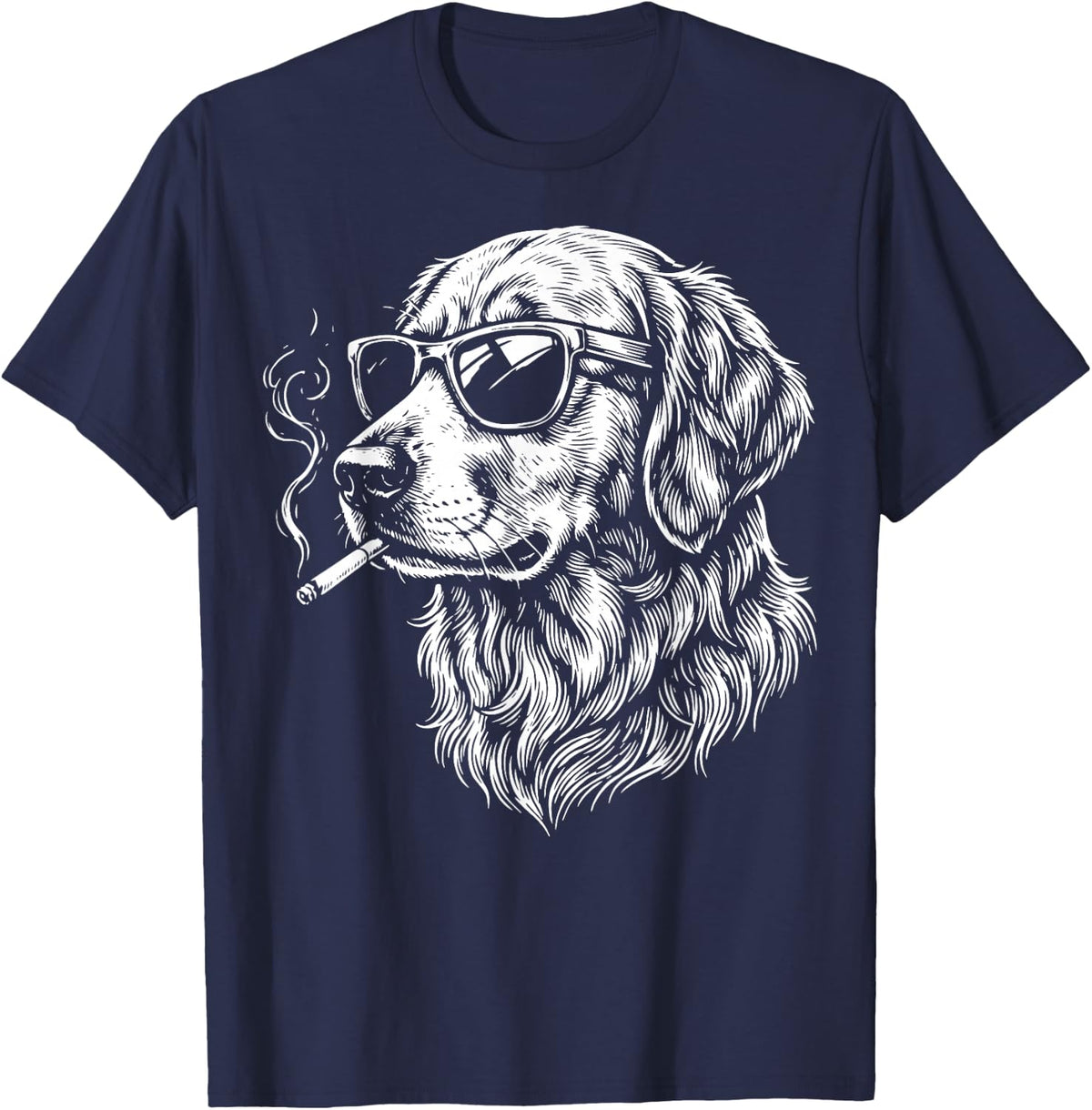 Golden Retriever Smoking Cigarette T-Shirt - Navy Blue