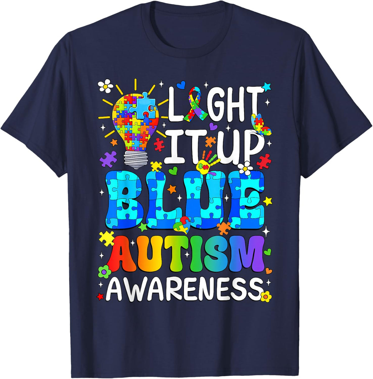 Light It Up Blue Autism Awareness Puzzle Piece Boys Kids T-Shirt - Navy Blue