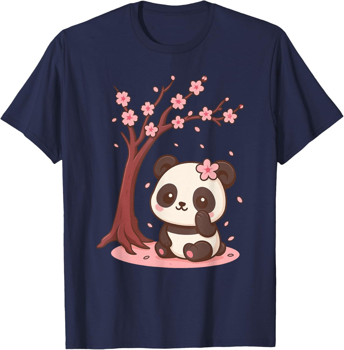 Japanese Panda Kawaii Cherry Blossom Sakura Anime T-Shirt - Navy Blue