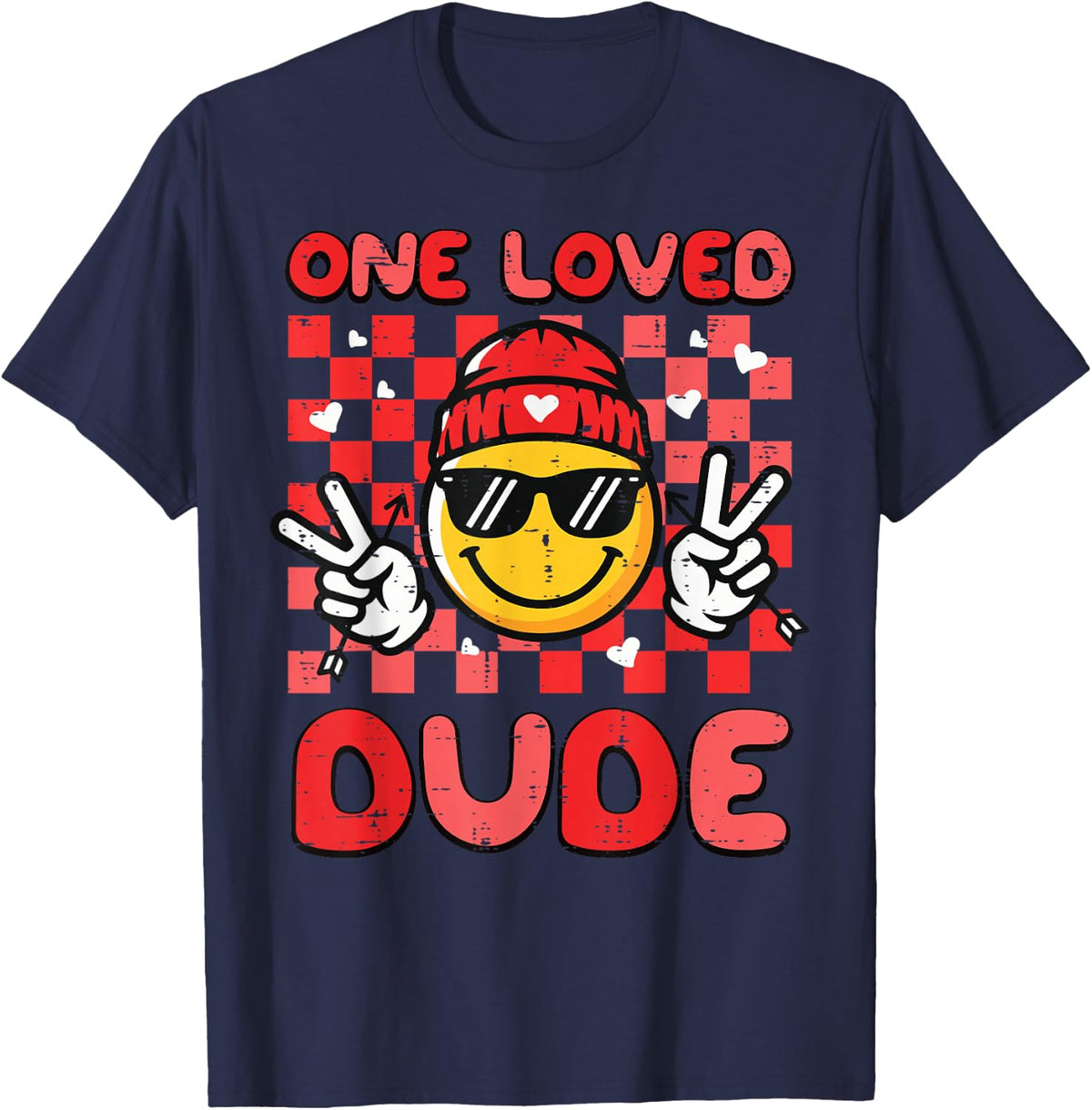 Valentines Day One Loved Dude Retro Boys Kids Men T-Shirt - Navy Blue
