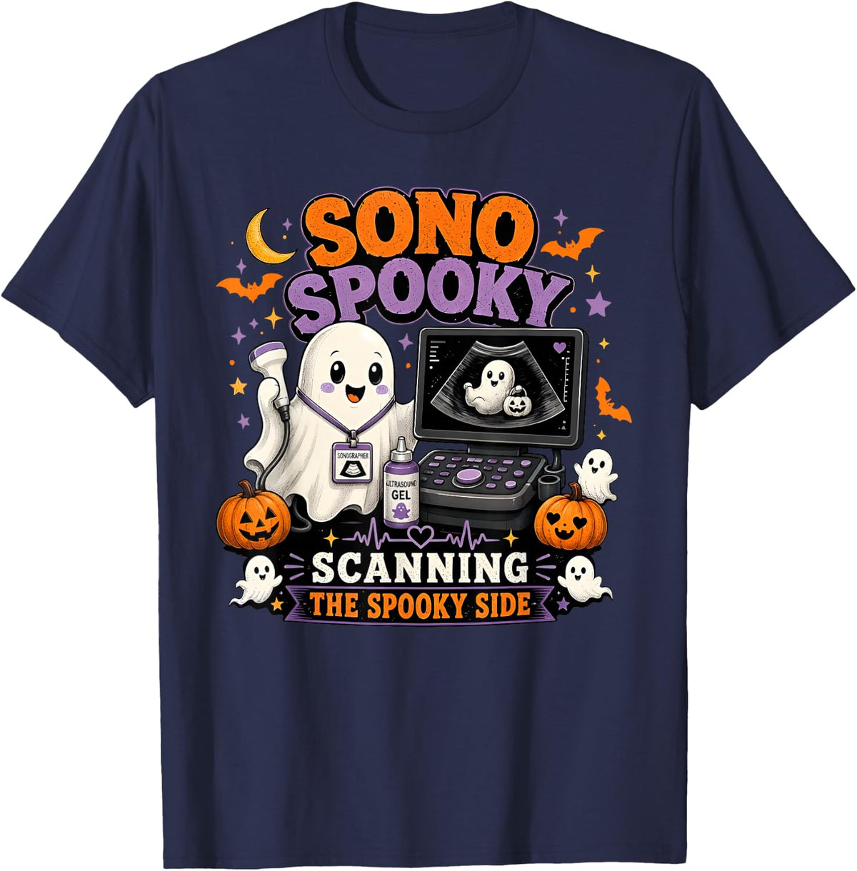 Halloween Sono Spooky Sonographer Ghost Ultrasound Tech T-Shirt - Navy Blue