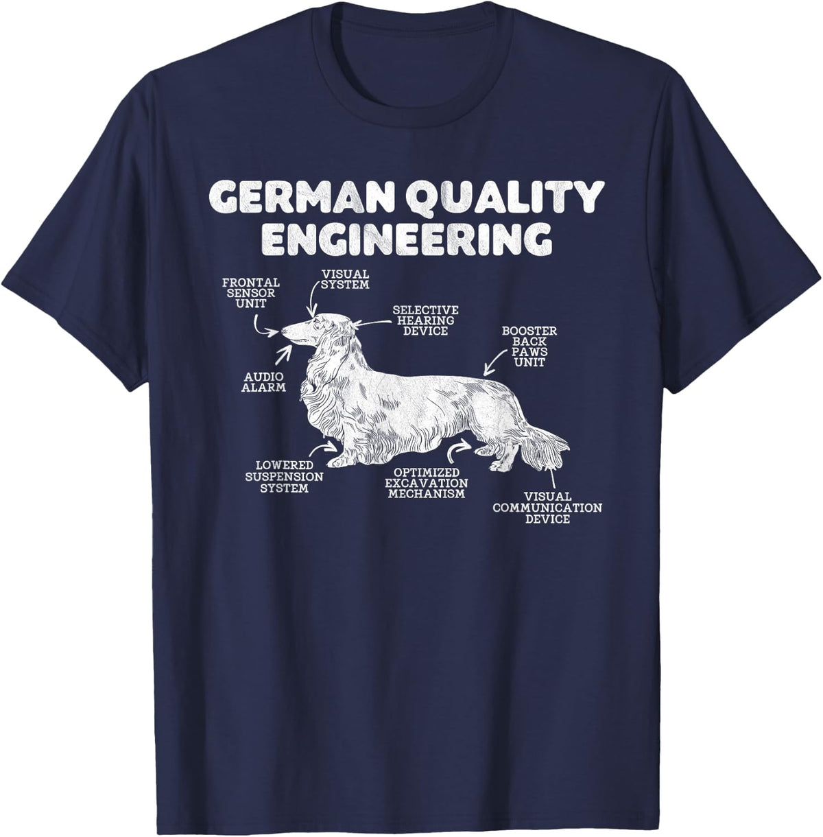 German Quality Engineering Dachshund long haired dog lover T-Shirt - Navy Blue