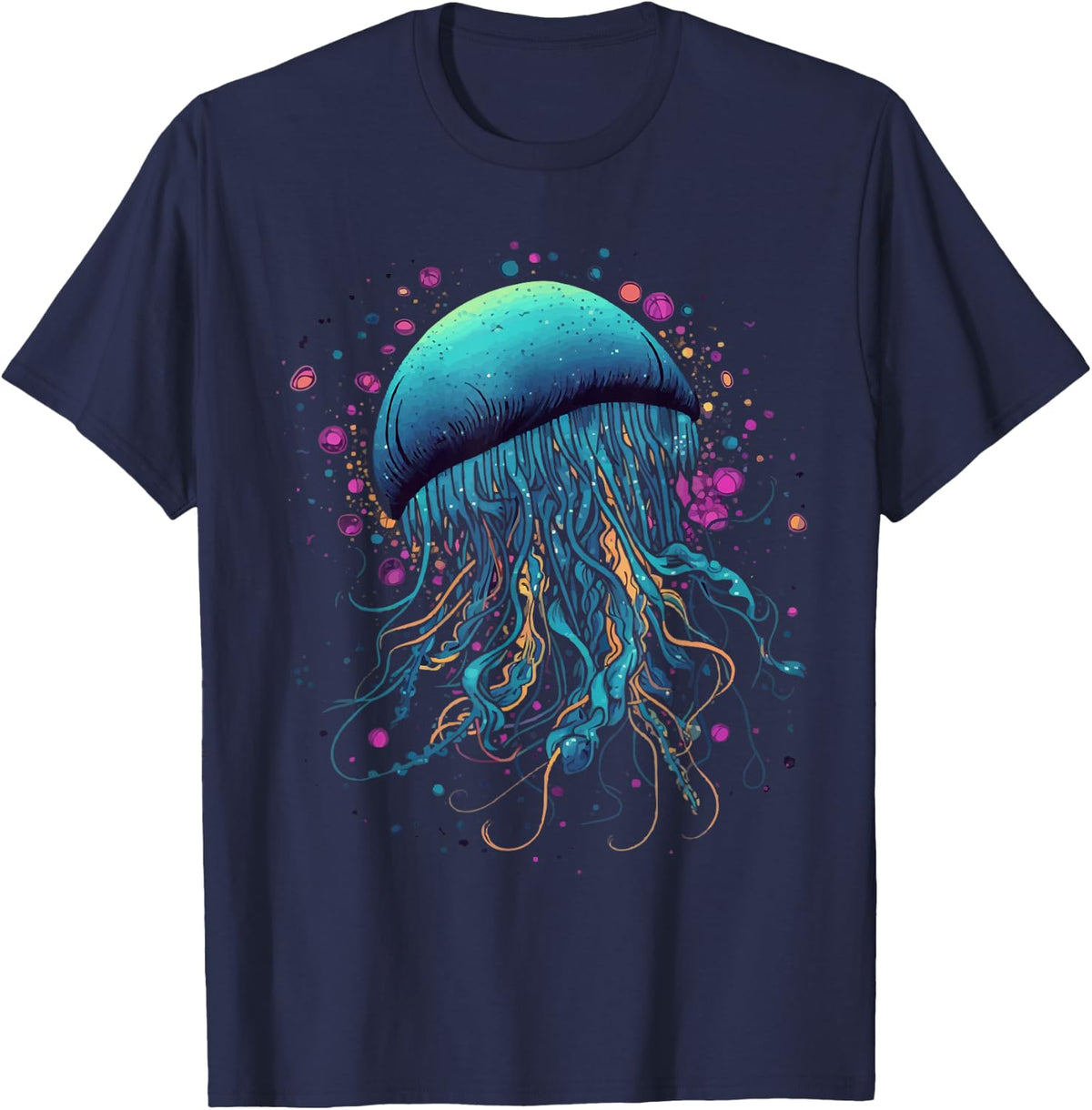 Jellyfish Ocean Lovers Sea Creature Graphic Design Print Art T-Shirt - Navy Blue