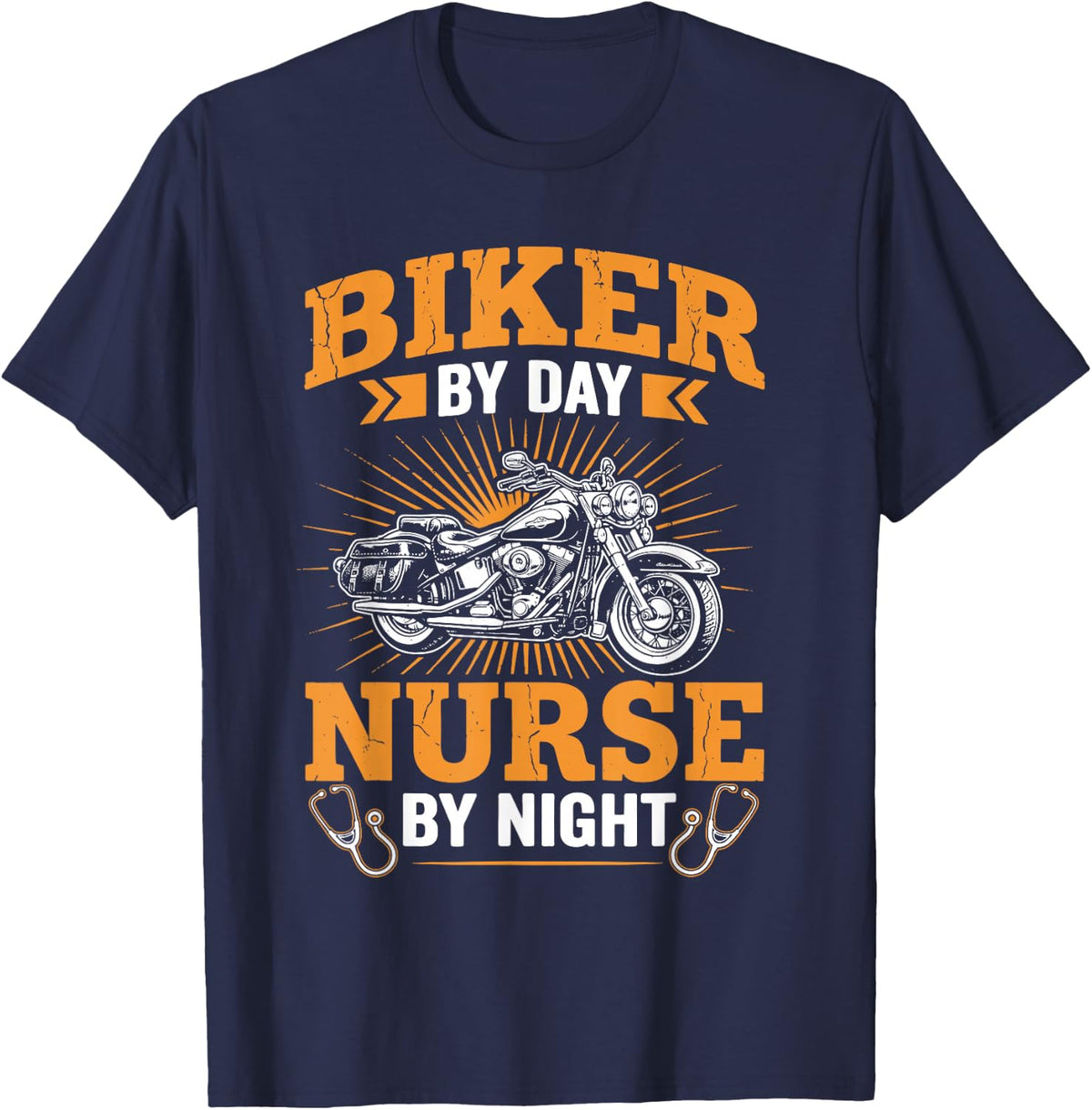Biker By Day Nurse By Night Motorcycle Biking Nurses T-Shirt - Navy Blue