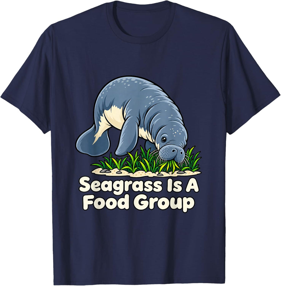 Manatee Seagrass is A Food Group Women Funny Florida Ocean T-Shirt - Navy Blue
