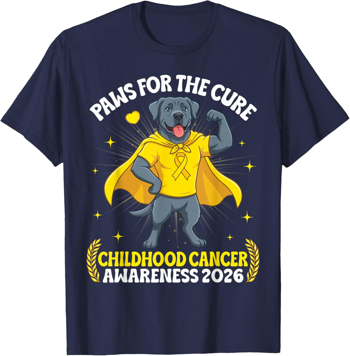 Cane Corso Paws for The Cure Childhood Cancer Awareness 2026 T-Shirt - Navy Blue