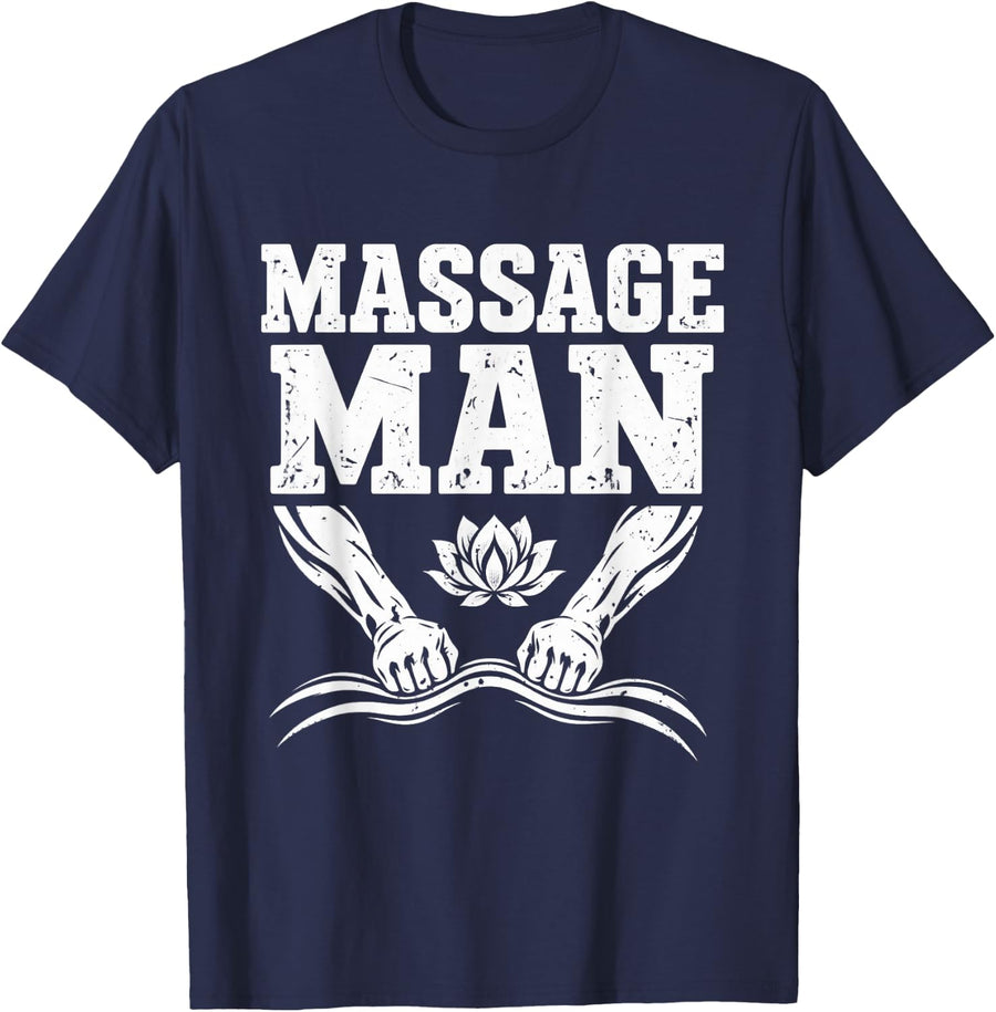 Distressed Massage Man Male Therapist Bodywork T-Shirt - Navy Blue
