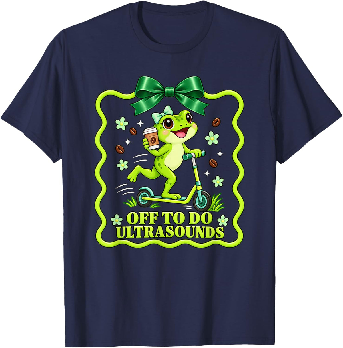 Off to Do Ultrasounds Sonographer Frog Scooter Funny T-Shirt - Navy Blue