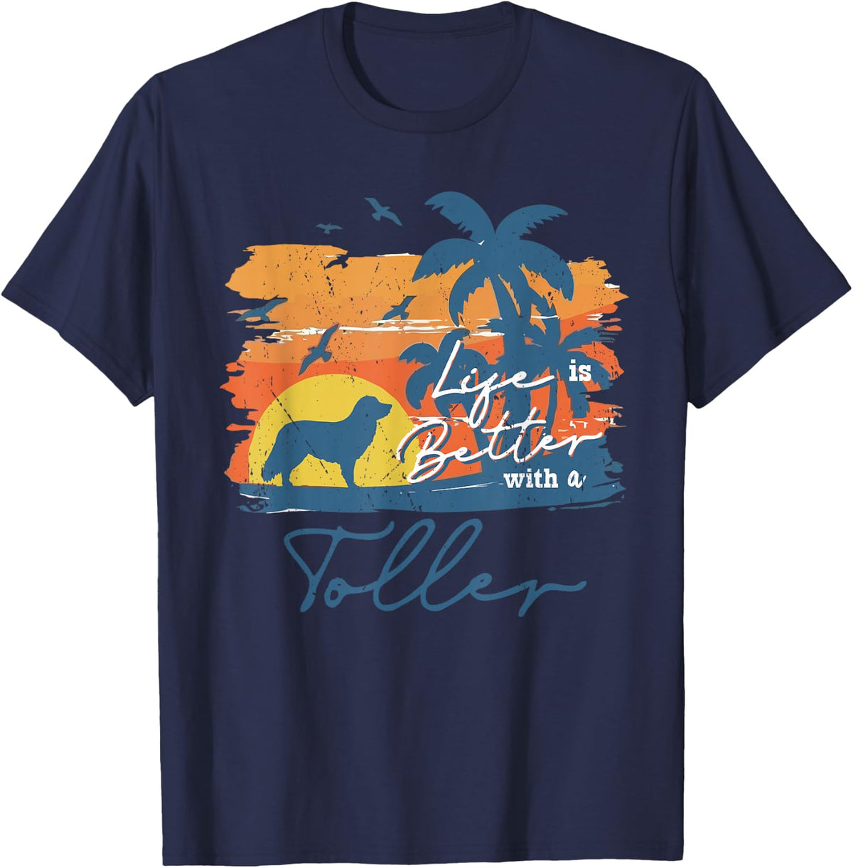 Nova Scotia Duck Tolling Retriever Great Life is Better Vin T-Shirt - Navy Blue