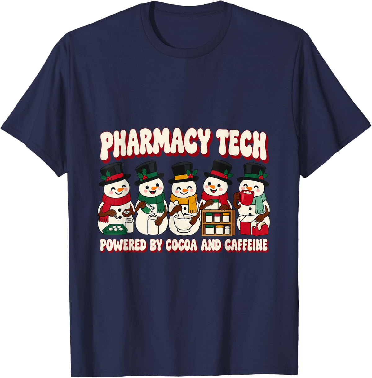 Christmas Pharmacy Tech Holiday Crew T-Shirt - Navy Blue