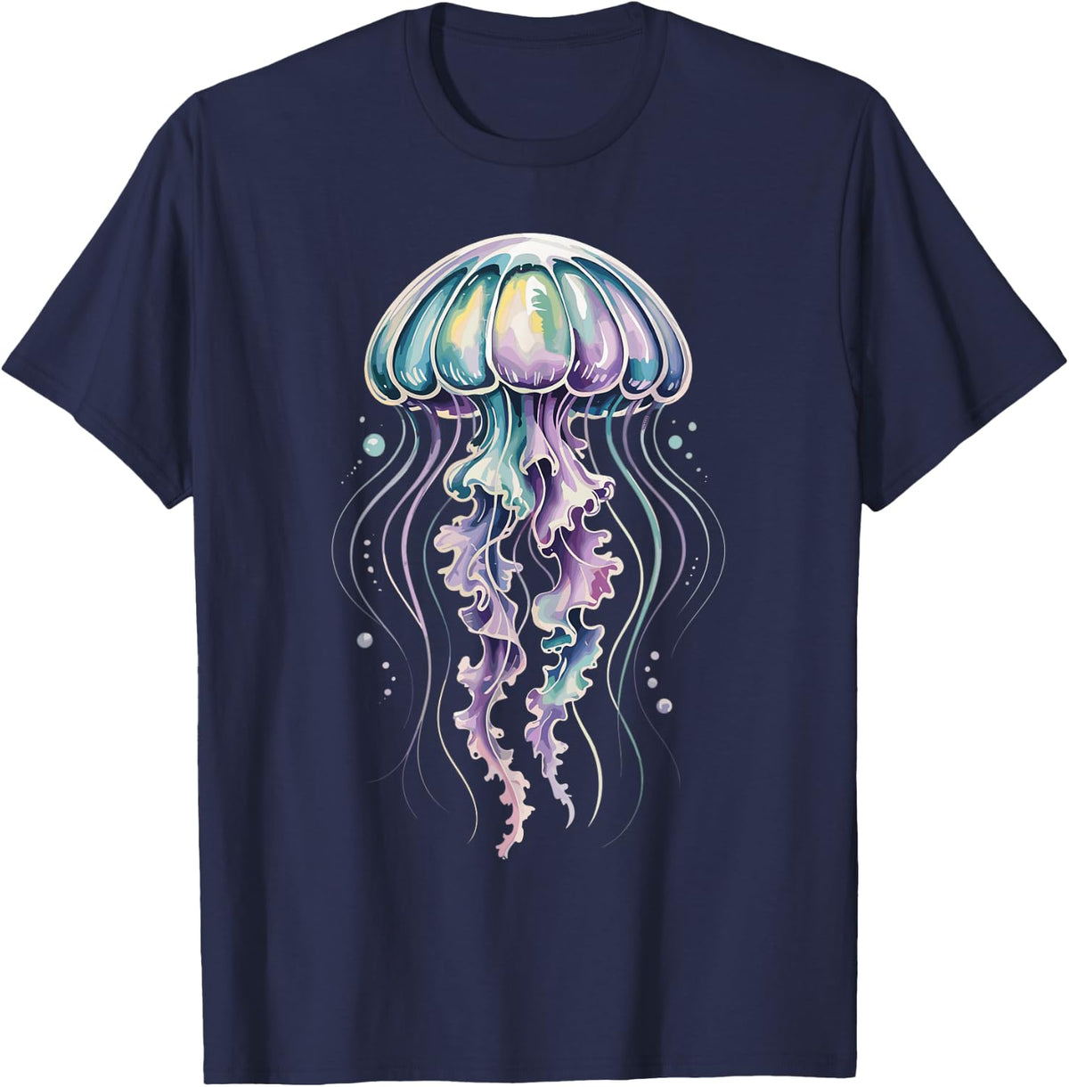 Watercolor Jellyfish Sea Creature Beach Art T-Shirt - Navy Blue