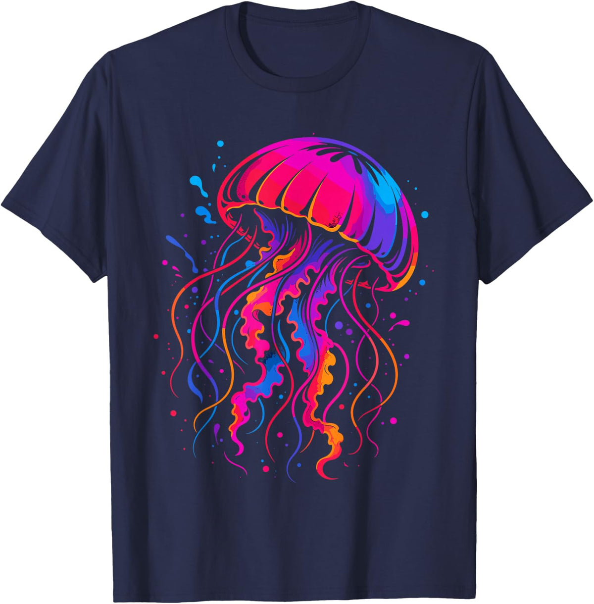 Retro Jellyfish Ocean Life Art Sea T-Shirt - Navy Blue