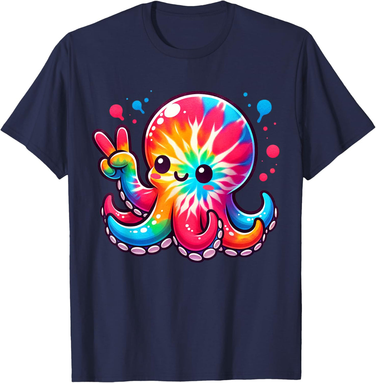 Cute Tie-Dye Octopus Peace Sign Hippie - Cute Octopus Love T-Shirt - Navy Blue