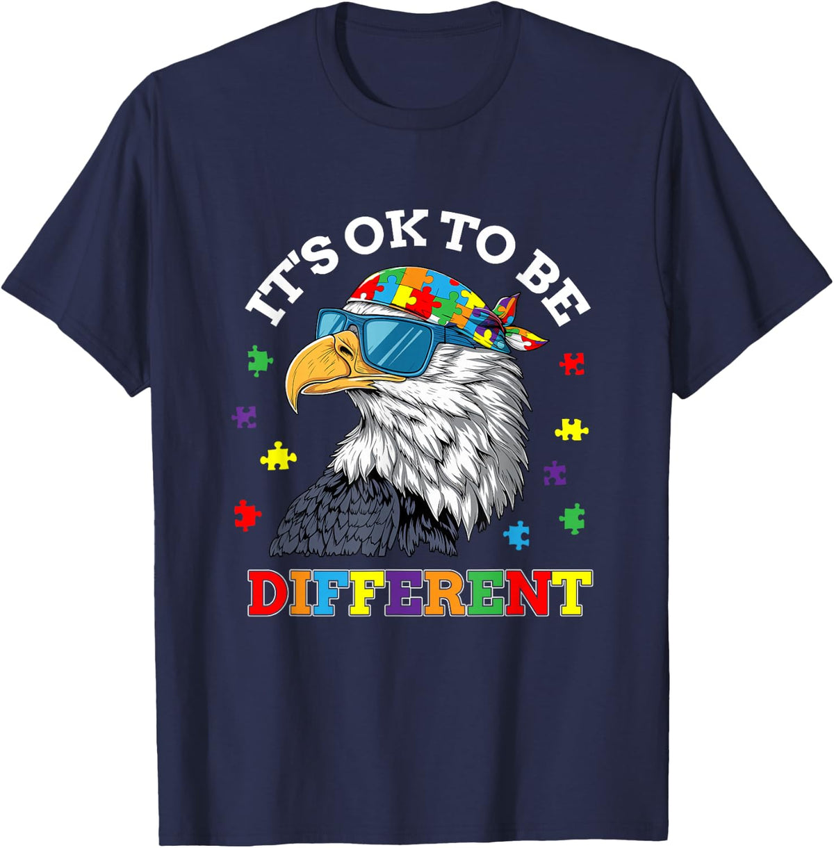OK to Be Different Autism Awareness Eagle T-Shirt - Navy Blue