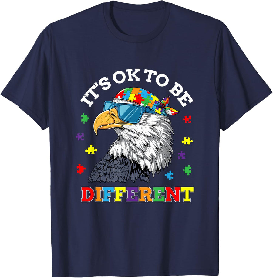 OK to Be Different Autism Awareness Eagle T-Shirt - Navy Blue