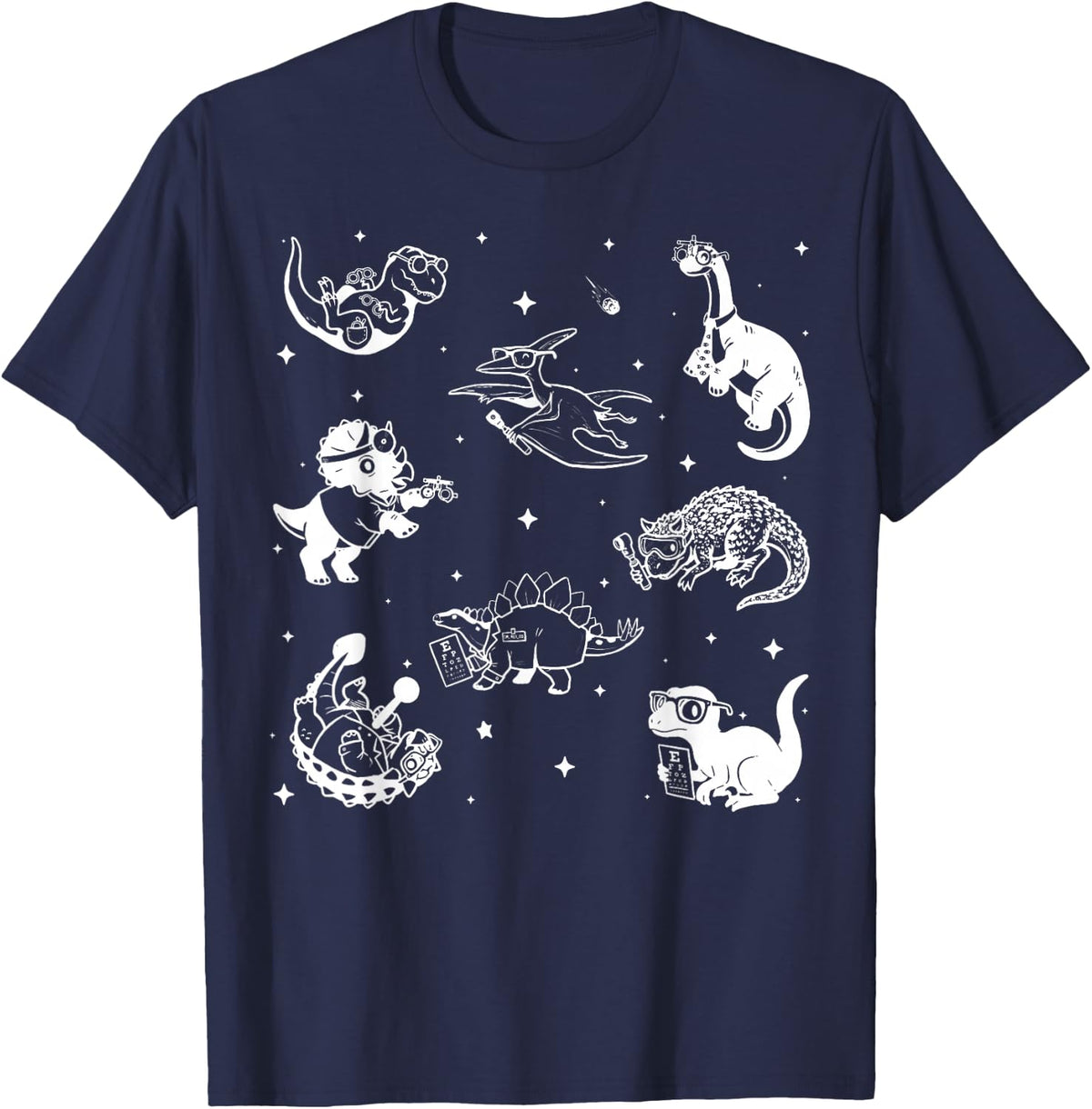 Retro Dinosaur Optometrist Sight Squad Eye Dr Optician Staff T-Shirt - Navy Blue