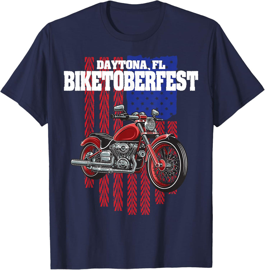 Bike Top Festival Daytona American Flag USA Bike Top Festival T-Shirt - Navy Blue