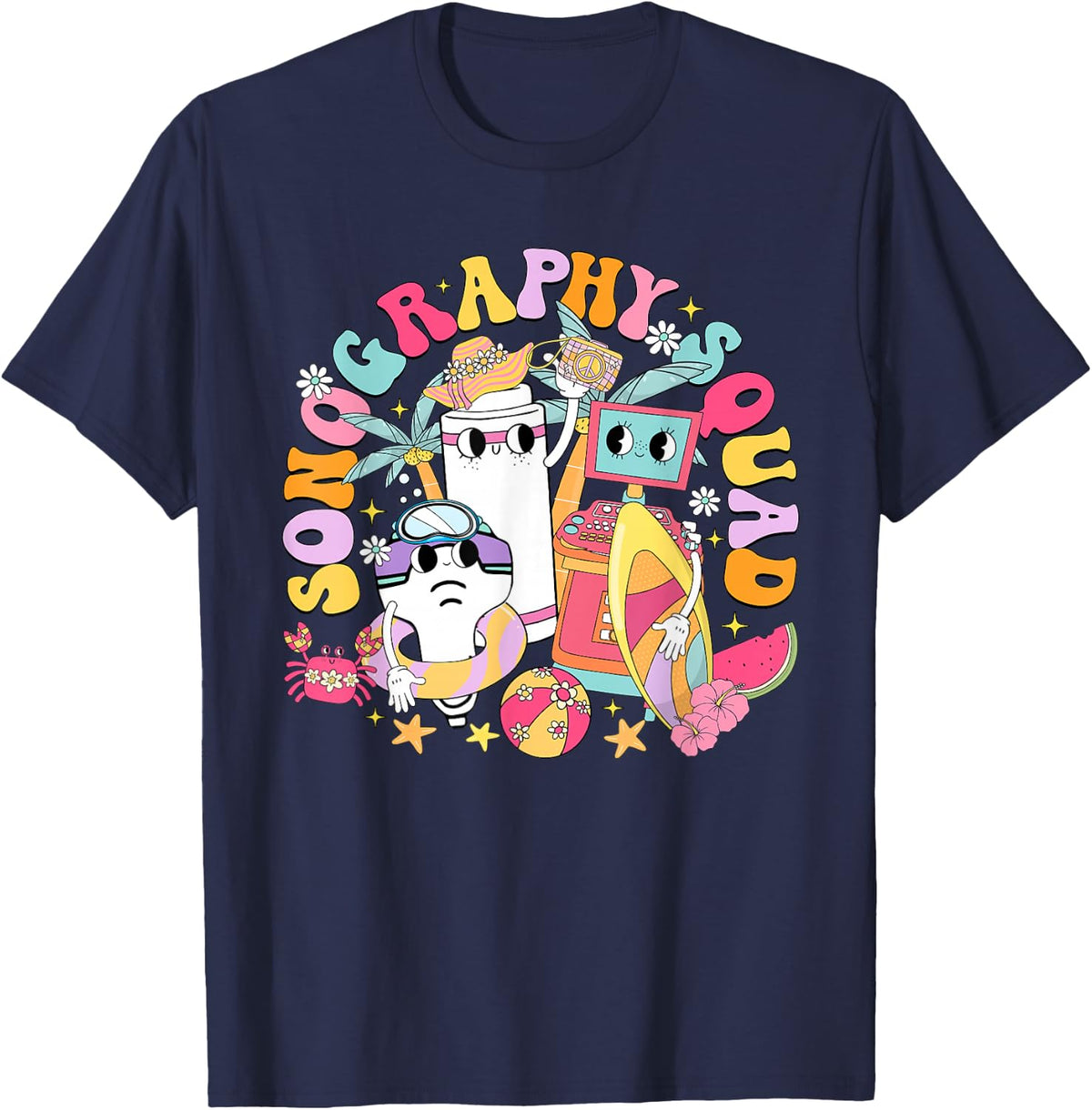 Funny Sonography Squad Summer Float Ultrasound Tech T-Shirt - Navy Blue