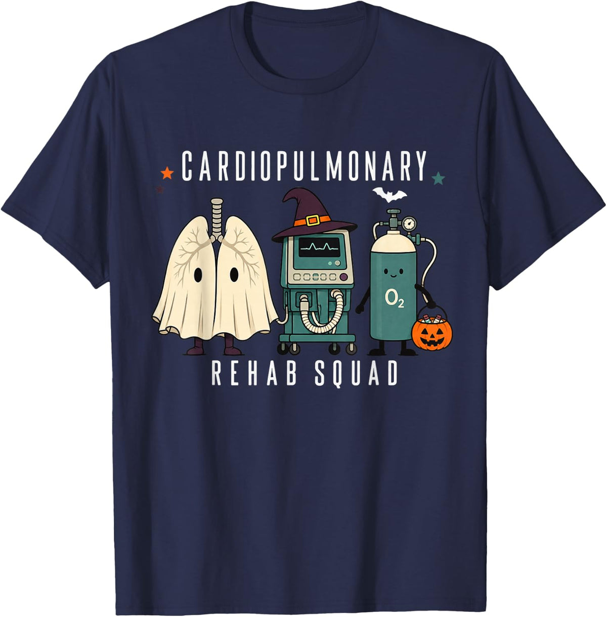Cardiopulmonary Rehab Squad Halloween Ghost Nurse T-Shirt - Navy Blue