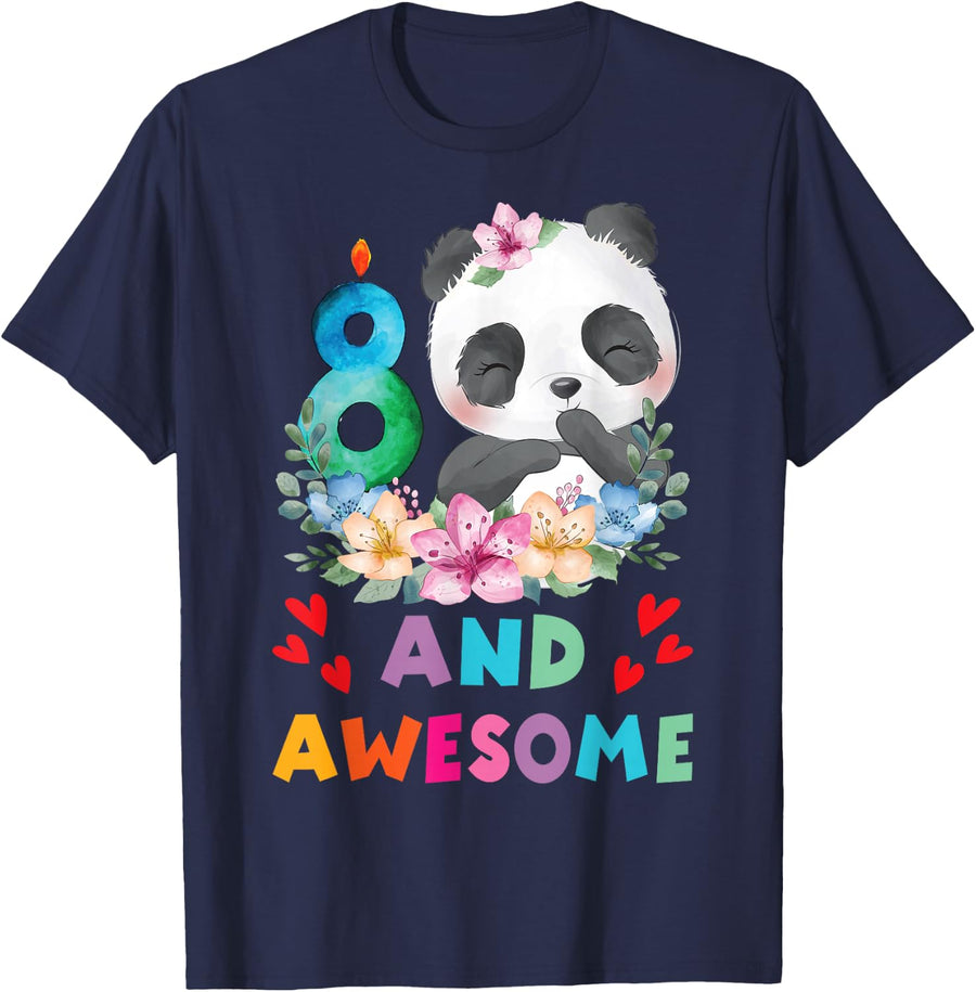 8 Years Old 8th Birthday Panda Unicorn Girl Party Gift T-Shirt - Navy Blue